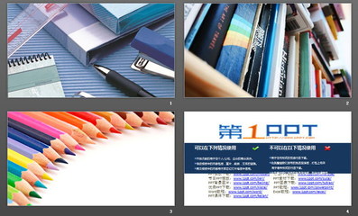 三張彩色鉛筆文件辦公用品PPT背景圖片及互聯網信息服務應用